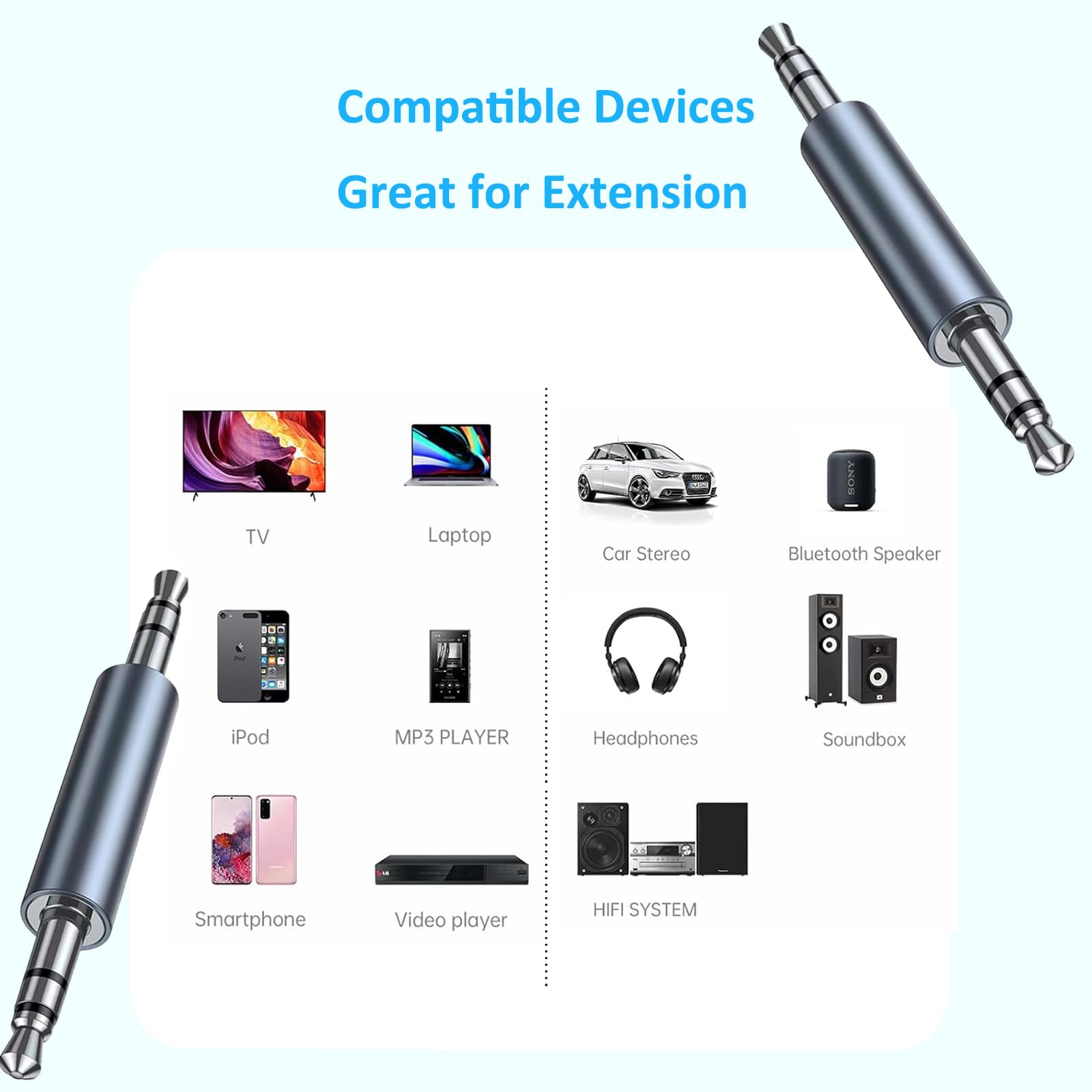 KAIY Adattatore audio da maschio a maschio da 3,5 mm, accoppiatore stereo da 3,5 mm, jack stereo TRS AUX da 1/8", compatibile con apparecchiature audio AUX per auto, laptop, MP3, TV in miniatura