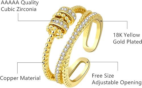 Miniatura 2 de Anillo de ansiedad para hija, anillo de oro de 18 quilates para hija de mamá a mi hija, circonita cúbica, ajustable, para el pulgar, alivio de la