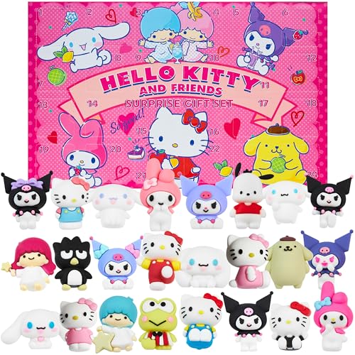 Hello Kitty Sanrio Set de Figuras 3D 24 Piezas, Mini Figuras Coleccionables Kuromi Cinnamoroll My Melody, Decoración de Escritorio y Mesa (Rosa 24 Pcs)