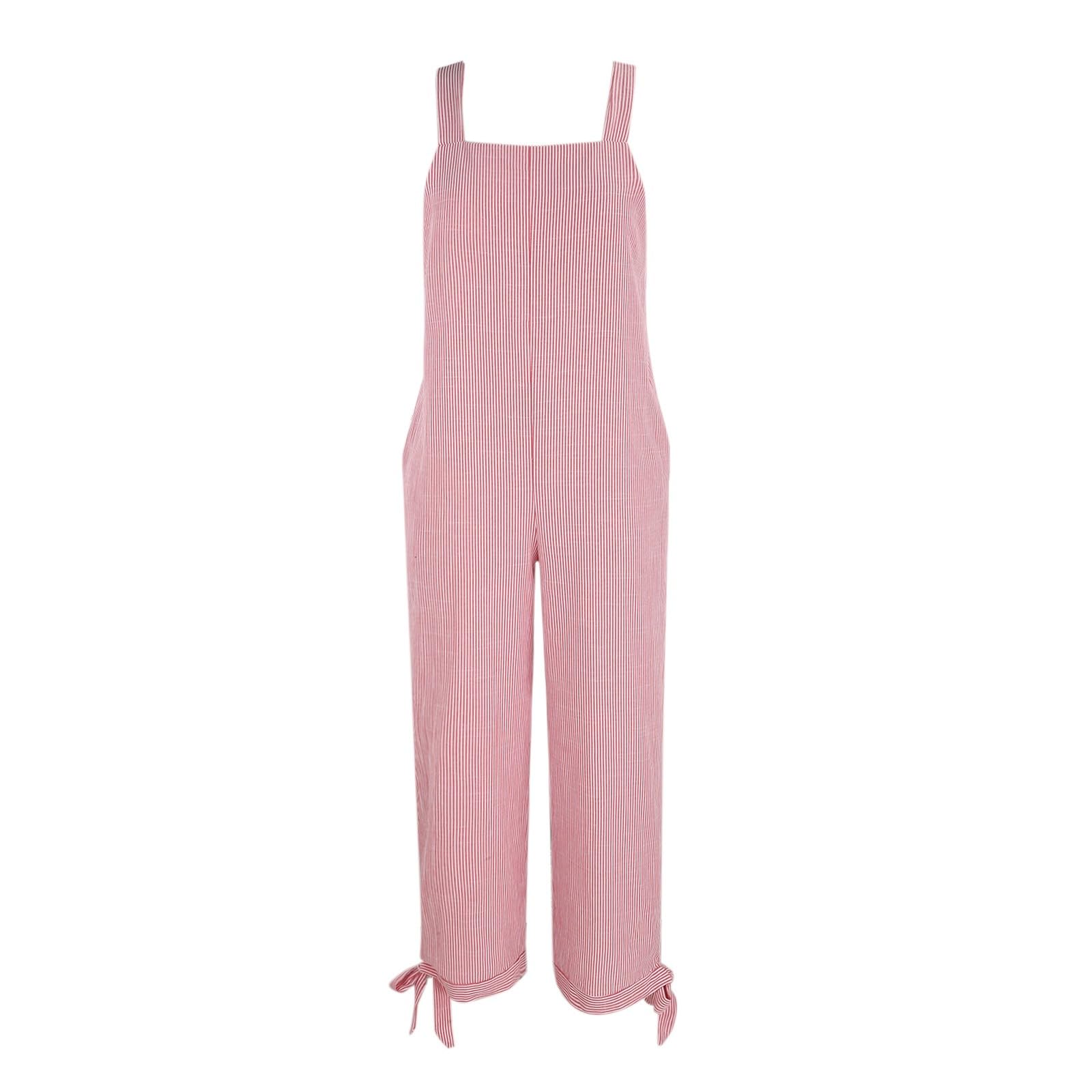 Generisch Salopette da donna lunga a gamba larga, tuta a righe, senza maniche, tuta da spiaggia, oversize, baggy playsuit, leggera e traspirante, pantaloni per il tempo libero, comodi pantaloni estivi