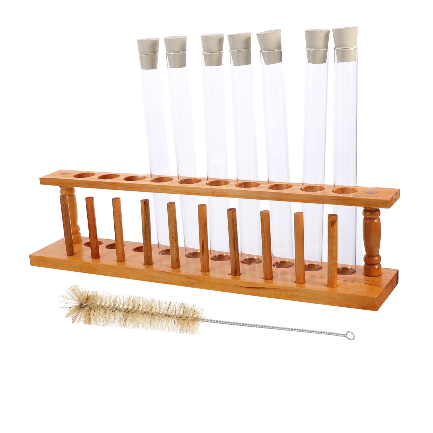 Zerodeko Set Provette da Laboratorio in Vetro con Tappo in Gomma 10 Pezzi con Supporto in Legno a 10 Fori Resistente al Calore Ecologico per Scuole e Progetti Creativi