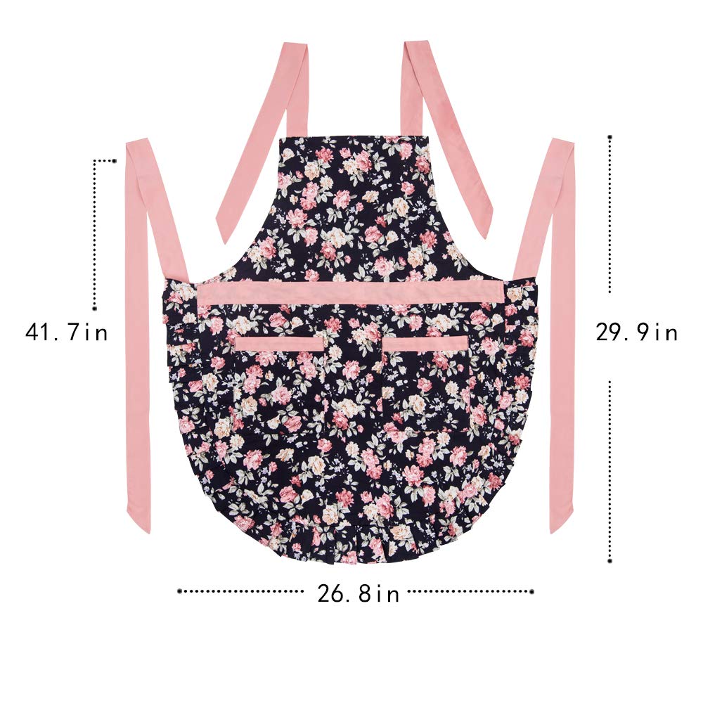 Bonito delantal de algodón para mujer, con correa ajustable para el cuello, 2 bolsillos y lazos de 41.5 pulgadas de largo, bonito delantal para cocina y repostería en casa, 30 x 27 pulgadas, 1