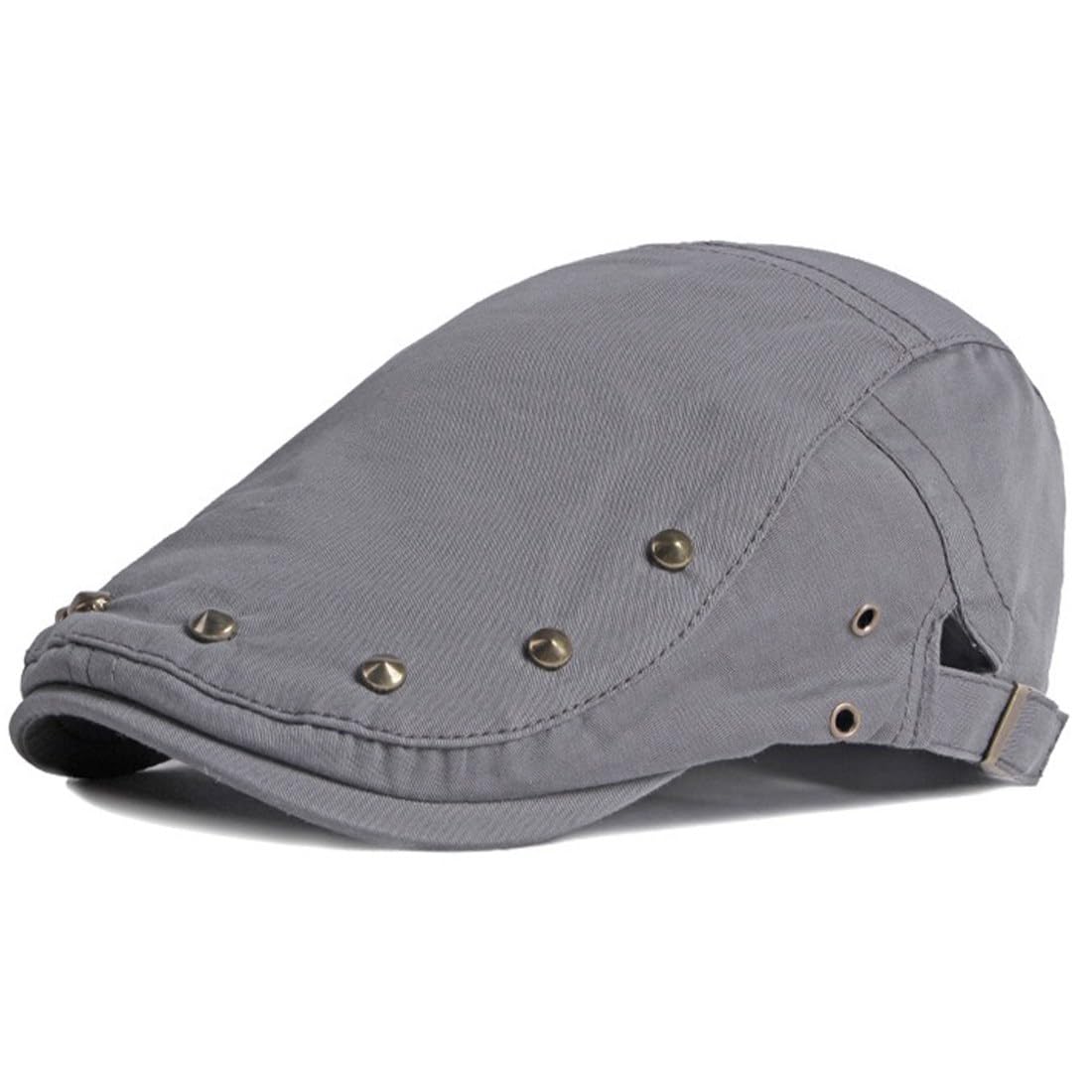 JNKET Fashion Men Women Flat Cap Rivet Duckbill Cap Leisure Driving Cap Newsboy Hats (US, Alpha, One Size, Medium, Grey)