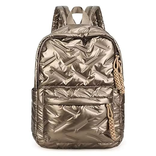 Mochila Feminina Metalizada Puffer Fofa – Bolsa Moderna e Leve para Viagem, Escola, Uso Diário, Fofo, Presente, Estiloso para Meninas e Mulheres