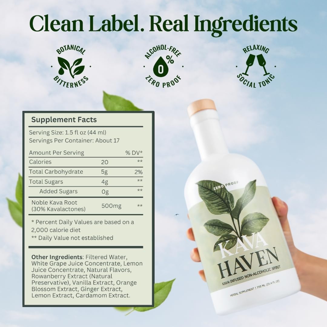 Kava Haven Non Alcoholic Spirit, 750mL Bottle | Kava Kava Drink | Non Alcohol Alternative Spirit for Mixed Drink Recipes | Low Calorie | All Natural | - Lemon Ginger Flavor (17 Servings) — Amazon image 2