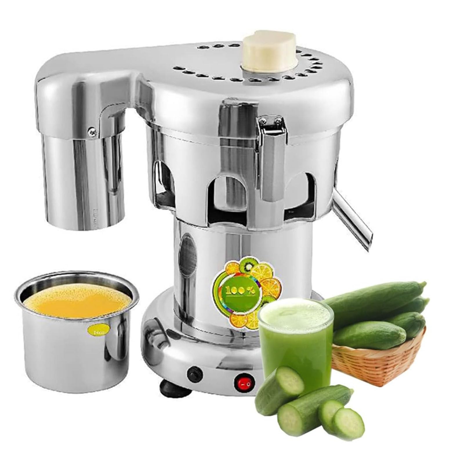 Exprimidor de cítricos eléctrico comercial, exprimidor centrífugo de cítricos, exprimidor industrial de frutas y verduras de acero inoxidable de 370 W, 2800 RPM, exprime frutas y verduras.