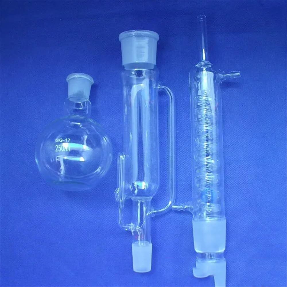 Instrumentos y Equipos de Laboratorio Aparato de vidrio Soxhlet de 250 ml con condensador en espiral y cuerpo extractor. Cristalería de laboratorio.