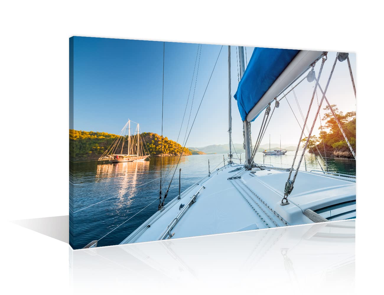 1 Panel Aegean Sea Wall Art Sailing Yacht Pictures for Living Room Nature Landscape Artwork Canvas Print Bay Paintings Giclee House Modern Decor Wooden Framed Stretched Ready to Hang(12"Wx18"H)