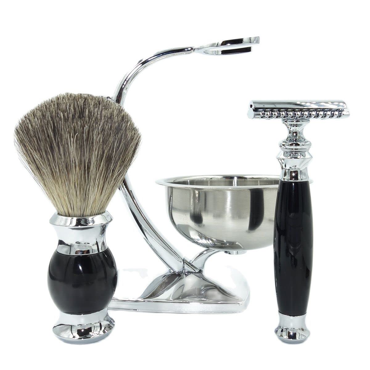 Soporte de maquinilla de afeitar práctico de lujo para cepillos de afeitar, juego de regalo de doble filo para hombre, cuenco de jabón de tejón para cepillo de pelo de tejón, kit de afeitado
