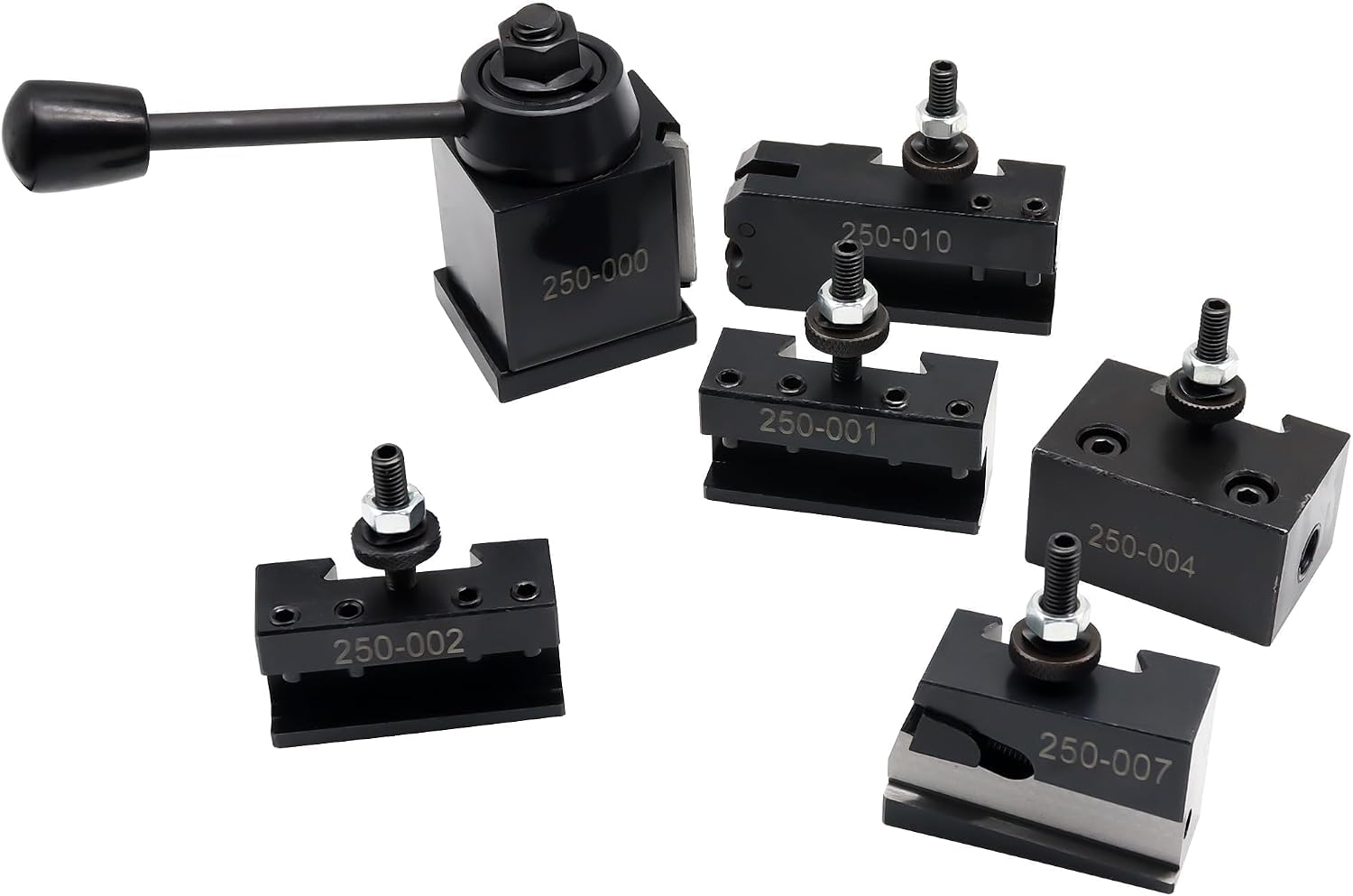 6Pcs OXA 250-000 Quick Change Tool Post Set, Lathe Tool Holder Kit Fit for 6"-8" Lathe Swing, with 250-001/002/004/007/010 Steel Turning Clamps