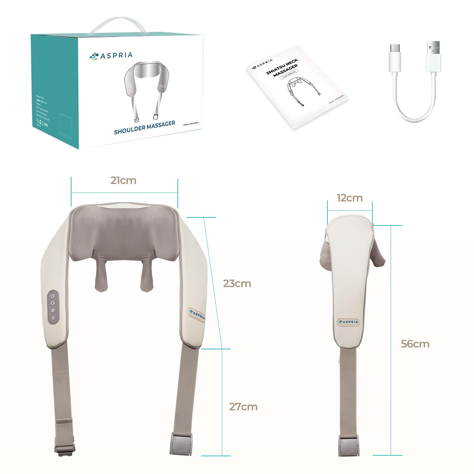 Massaggiatore shiatsu 5D per collo e spalle, massaggio profondo dei tessuti con funzione calore, ricaricabile, portatile, regalo per donne, uomini, amici, familiari