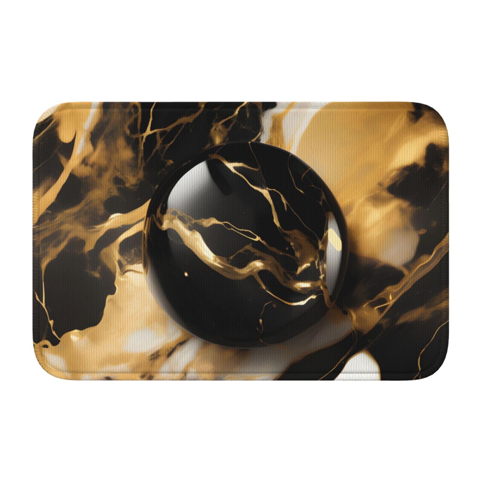 Tapis de sol antidérapant marbre noir doré grand format facile à nettoyer