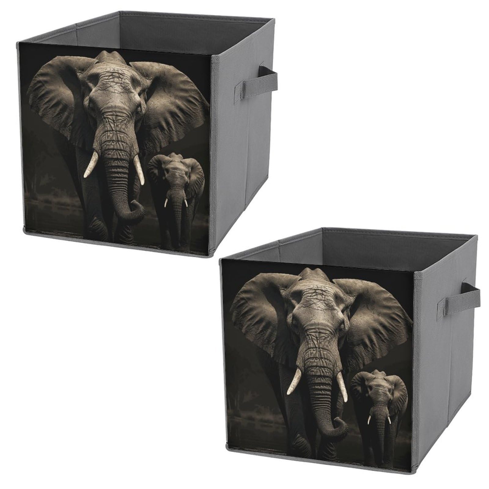 NONHAI Collapsible Storage Bins with Dual Handles Fabric Storage Basket Foldable Cubes Organizer Baskets Elephant Black Storage Boxes for Organizing Clothing Cube Storage Organizer Bins