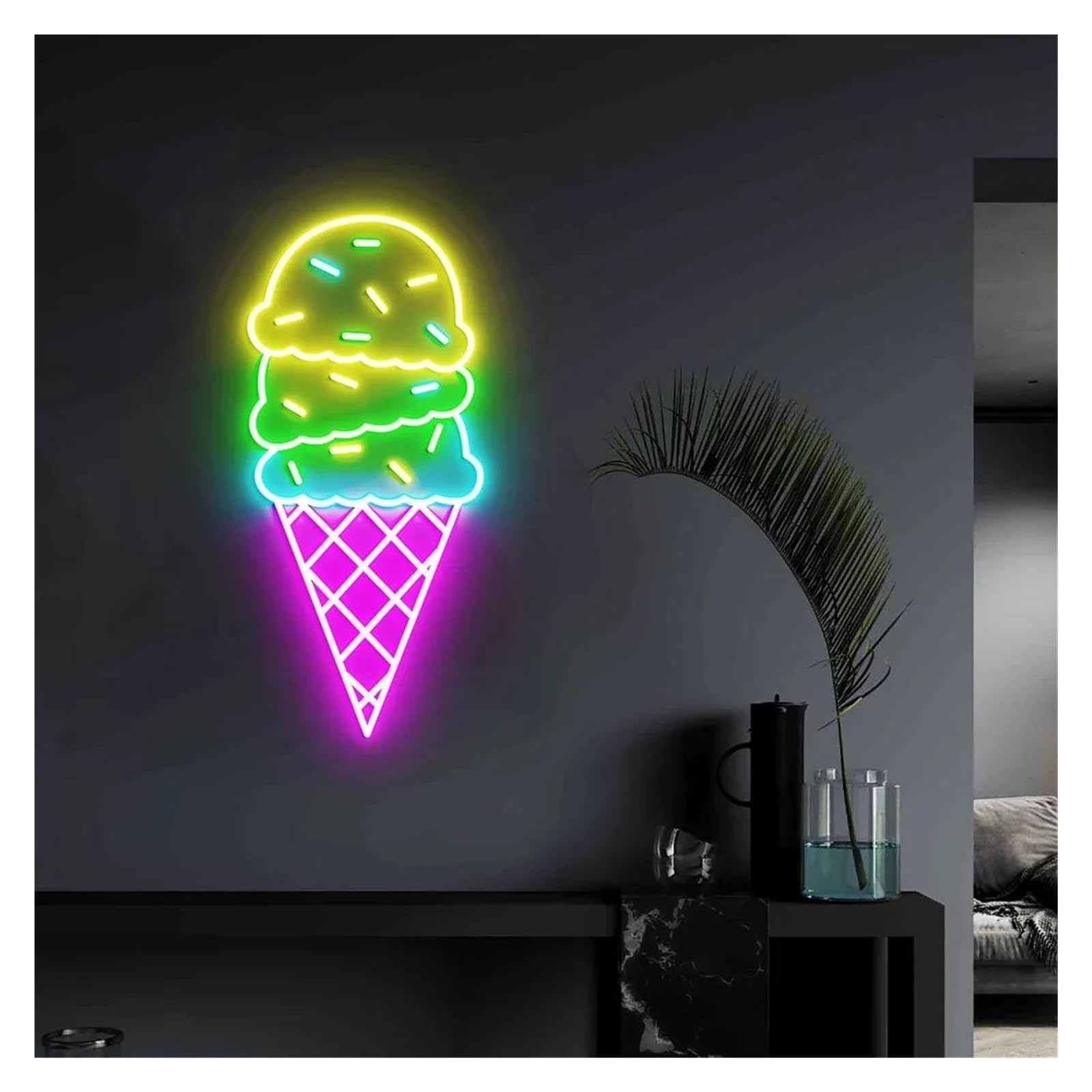 LEMST Signs Lamp Ice Cream Neon Sign USB Powered Adjustable Brightness Ice Cream Shop Neon Lights for Wall Decor 28cmx38cm(A)