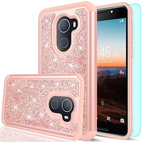 LeYi T-Mobile REVVL Case,Alcatel Walters / A30 Plus Case with Tempered Glass Screen Protector [2 Pack], Girls Women Glitter Phone Case for Alcatel A30 Fierce 2017 (5.5") TP Rose Gold