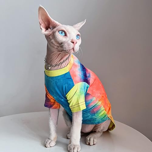 Miniatura 6 de Bonaweite Hairless Cats Rainbow Rendering Camiseta para primavera, verano, otoño, transpirable, ropa de gato, chaleco para Sphynx, Cornish Rex,