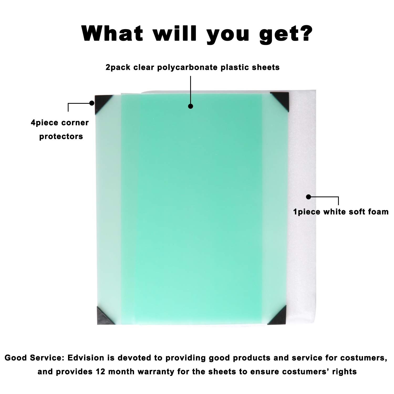 Edvision Polycarbonate Plastic Sheet 16" X 11.5" X 0.078" (2mm), 2 Pack Shatterproof Clear Plastic Board Easier to Cut Bend Mold Than Acrylic Sheet, Use for DIY, Cabinets, Windows, Display
