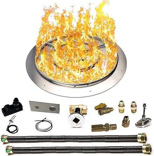 Kit de sartén y anillo de acero inoxidable para fogata de propano líquido, sartén de 36 pulgadas, anillo de 30 pulgadas, 250,000 BTU máximo