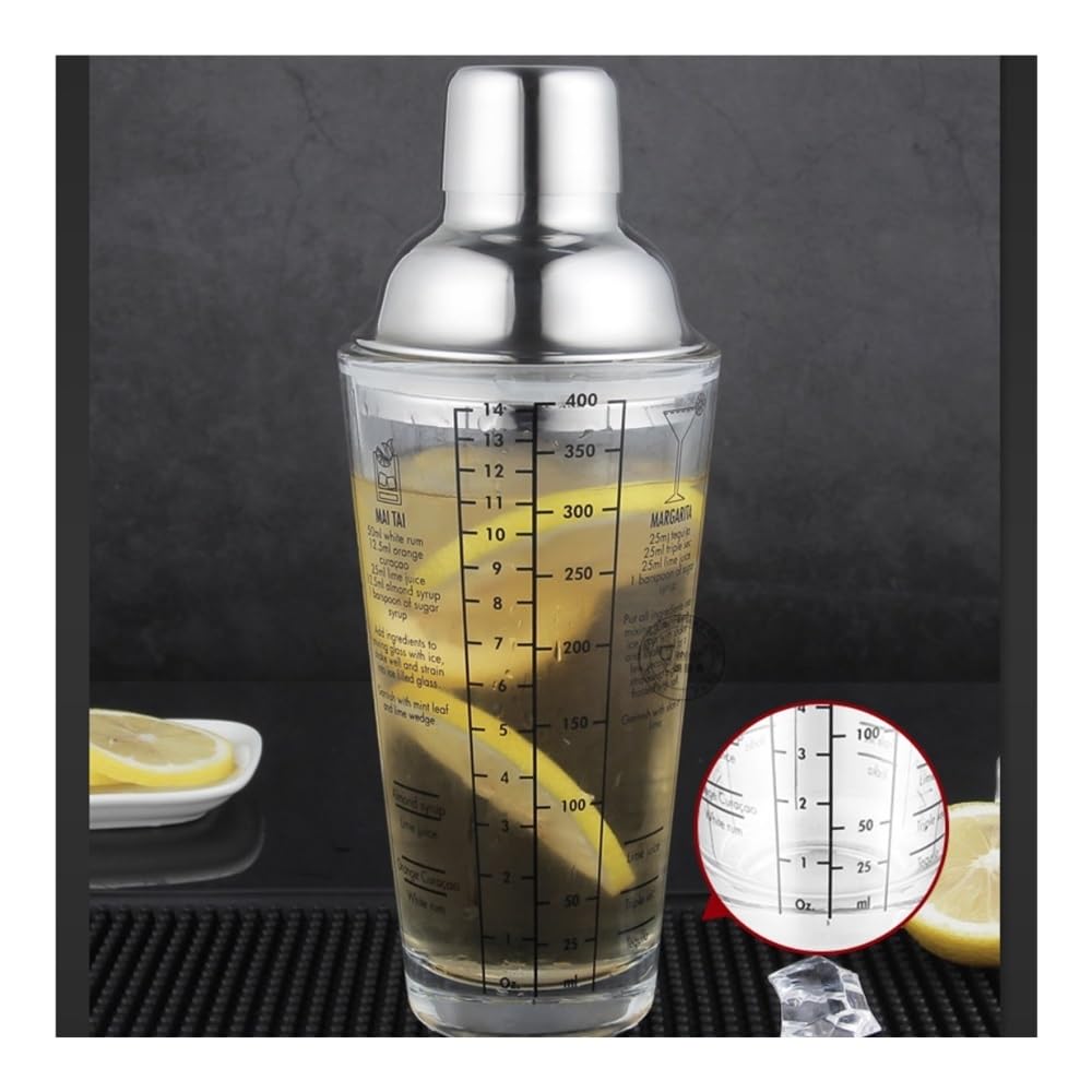 Coctelera Un juego de 6 vasos mezcladores de vidrio transparente y juegos de cocteleras de acero inoxidable.