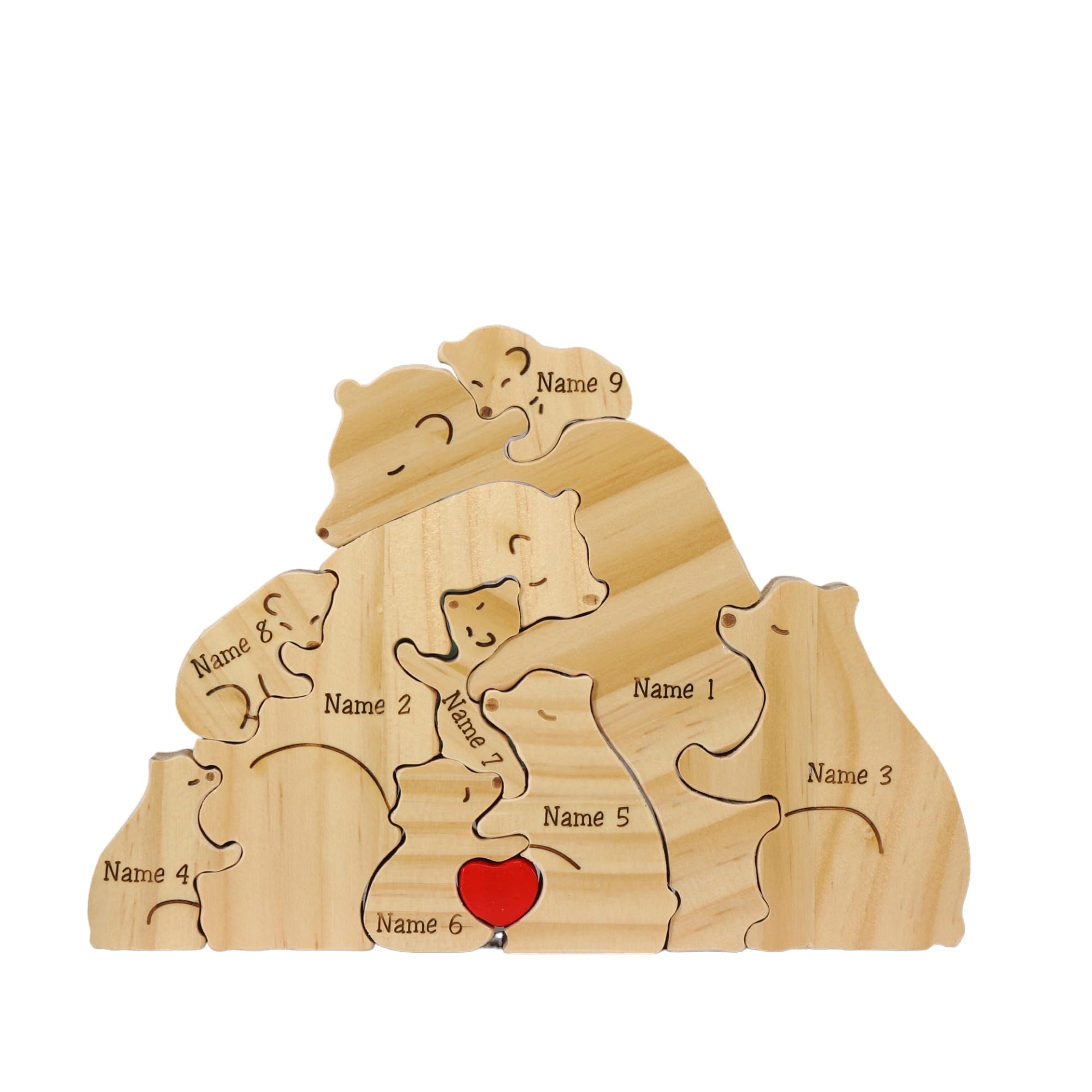 Personalized Wooden Bear Family Puzzle With 1-9 Names - Custom Sculpture, We Are One - Gift for Mom Dad Christmas Birthdays