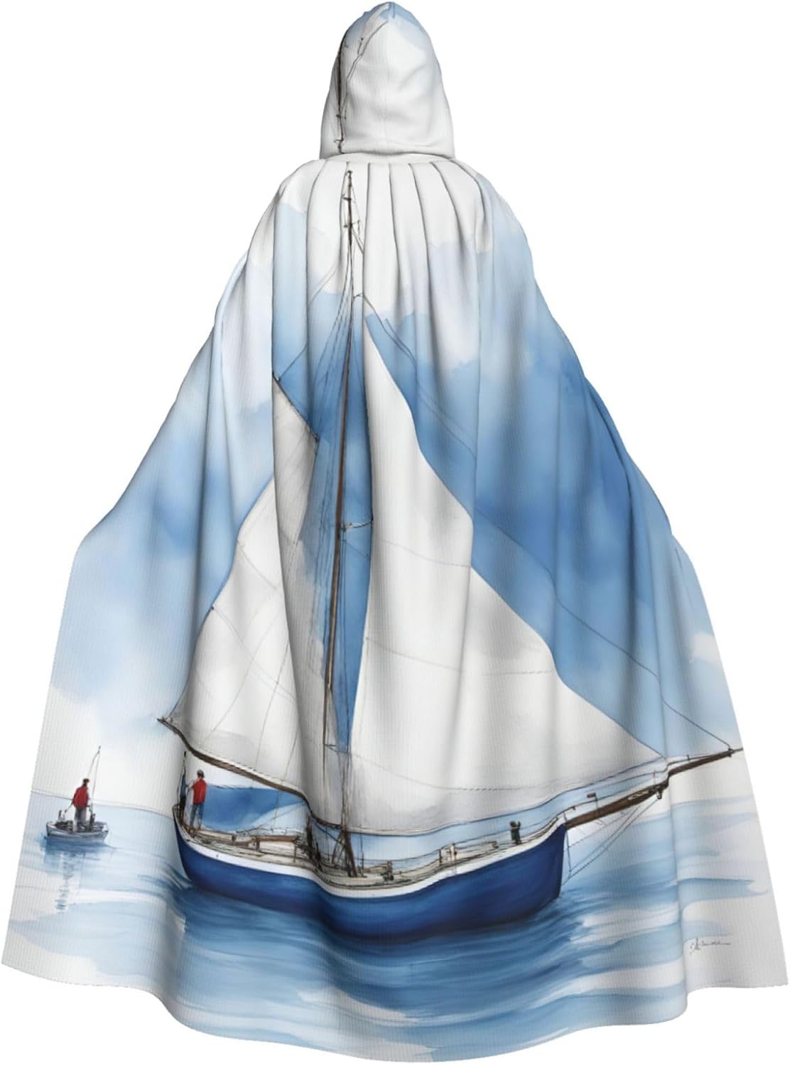 Blue Sailboat 1 print Hooded Robe Halloween Cosplay Costume Robe Cloak Cape Wizard Raven Cosplay Costume