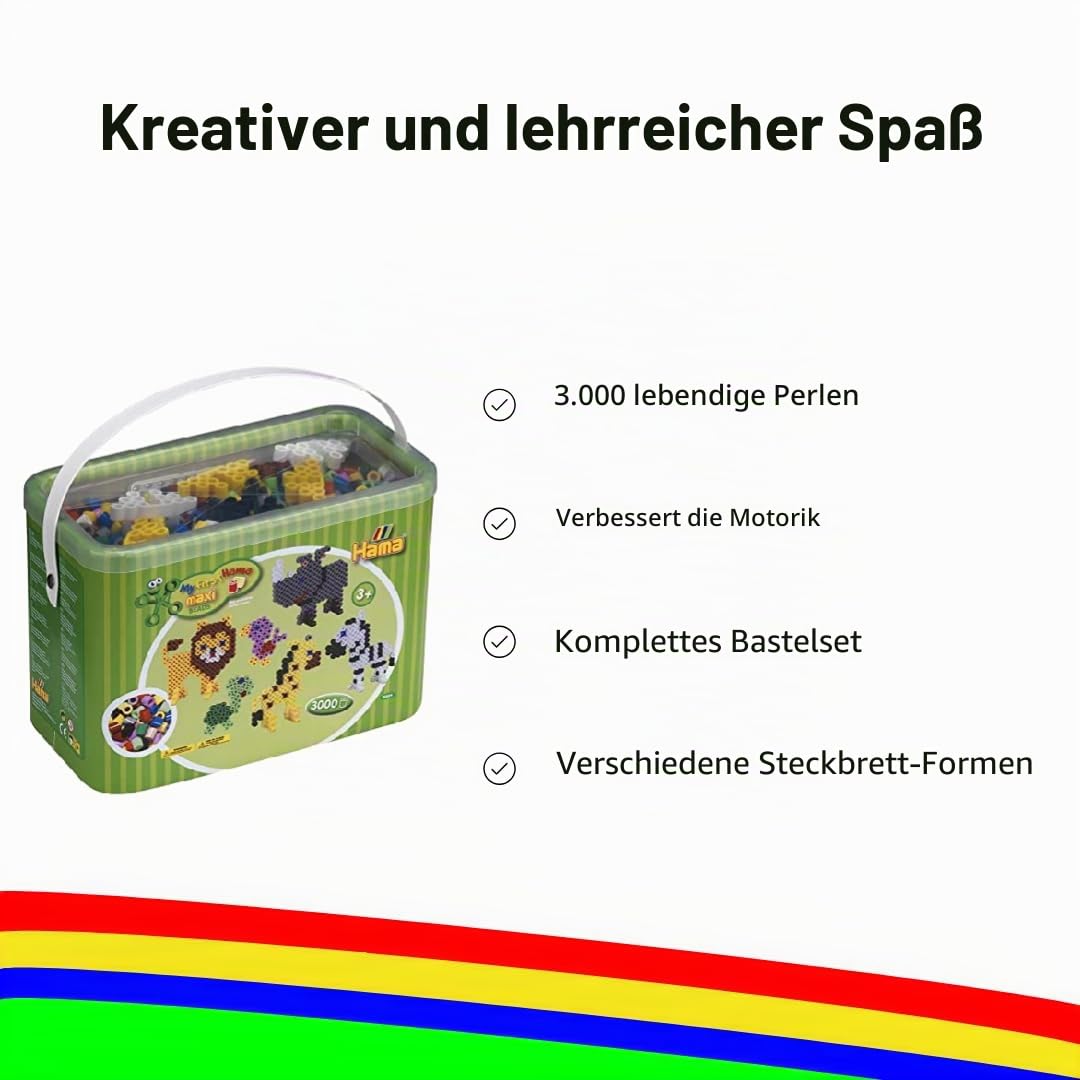 Hama Perlen 10.8804 Maxi, ca. 3000 Stück im Eimer, inklusive Stiftplatten Quadrat, Kreis und Stern sowie Zubehör