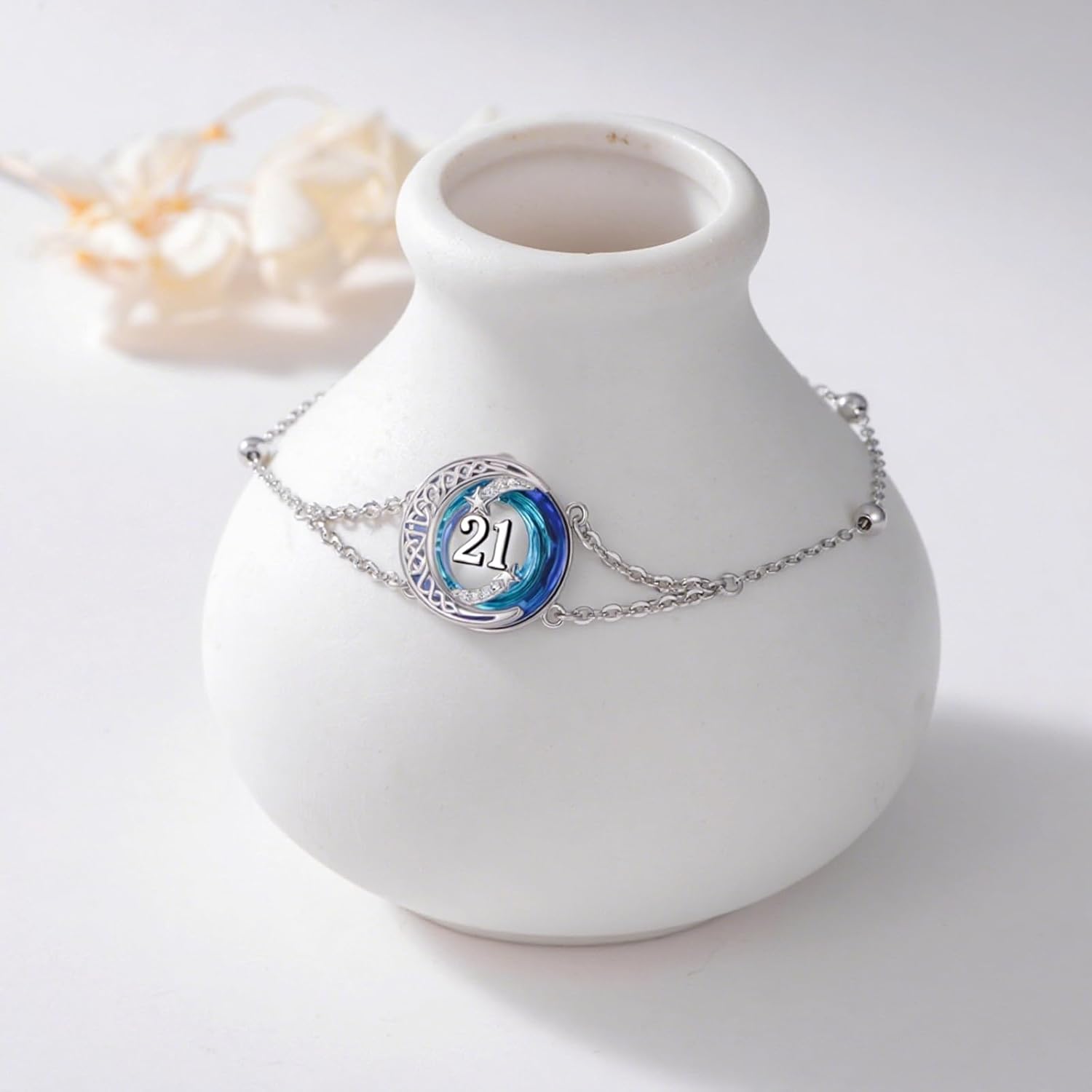JUSTKIDSTOY Birthday Gifts Bracelet for Women Girls 925 Sterling Silver Celtic Moon Star Bracelets with Blue Crystal Pendant Jewelry for Sister Friends - Image 2