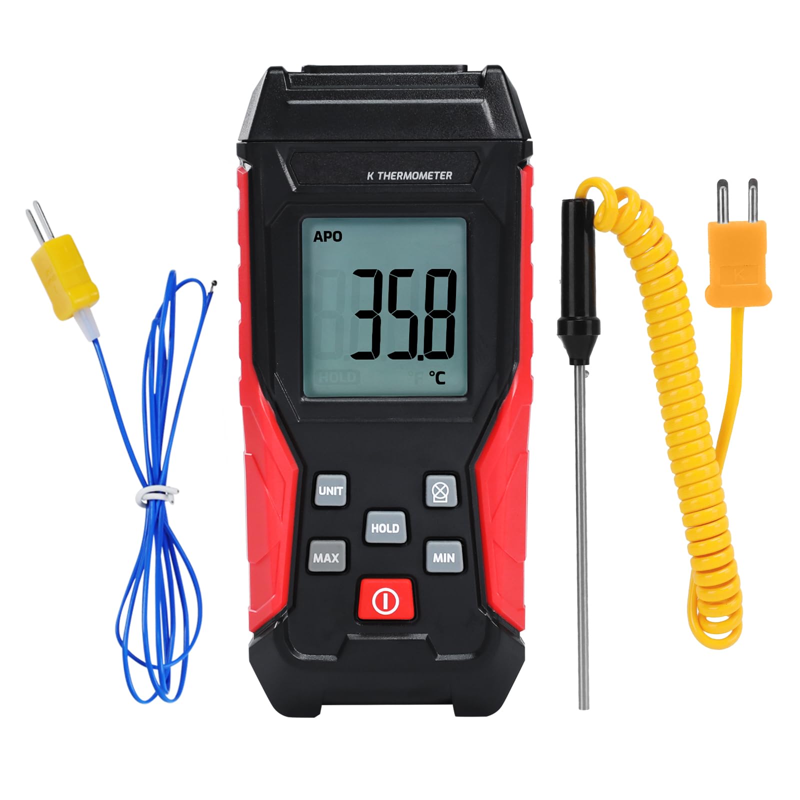 JuviPerpric Thermocouple Thermometer Digital K Type Thermometer, Thermocouple Tester(-328~2501℉) with 2 K-Type Thermocouples LCD Display Temperature