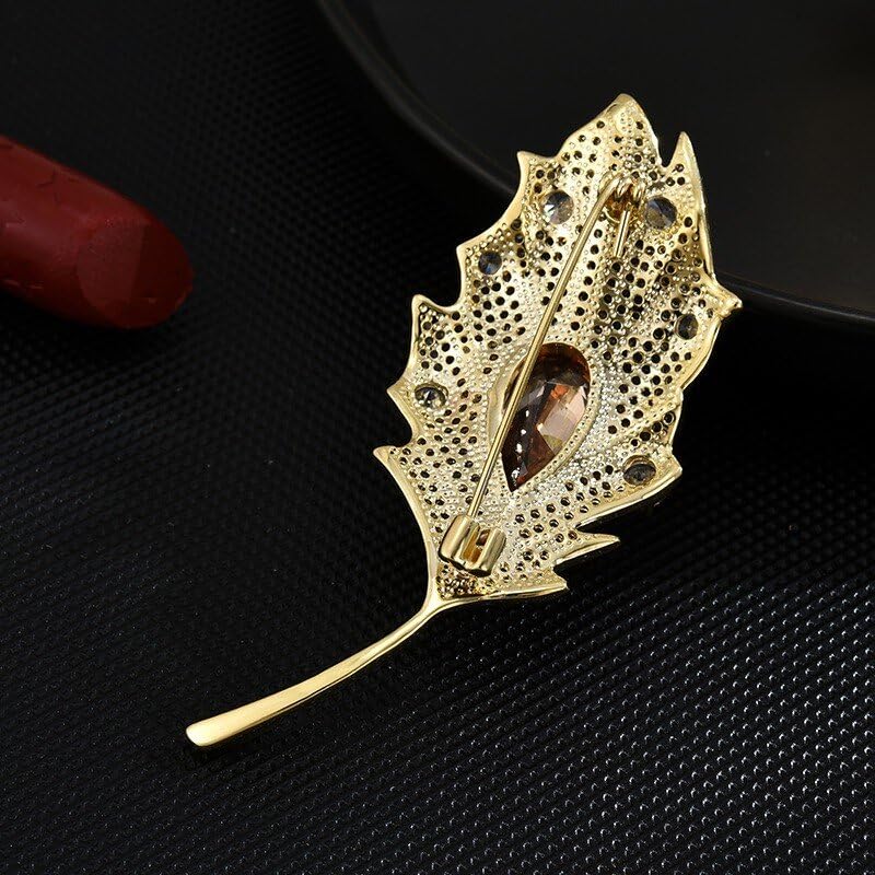 Image of Leaf Leaves Brooch Pin Rhinestone Austrian Crystal Pearl Brooches 18k Gold Plated Lapel Pin Dress Accessories Birthday Graduation Jewelry Gift for Women Men