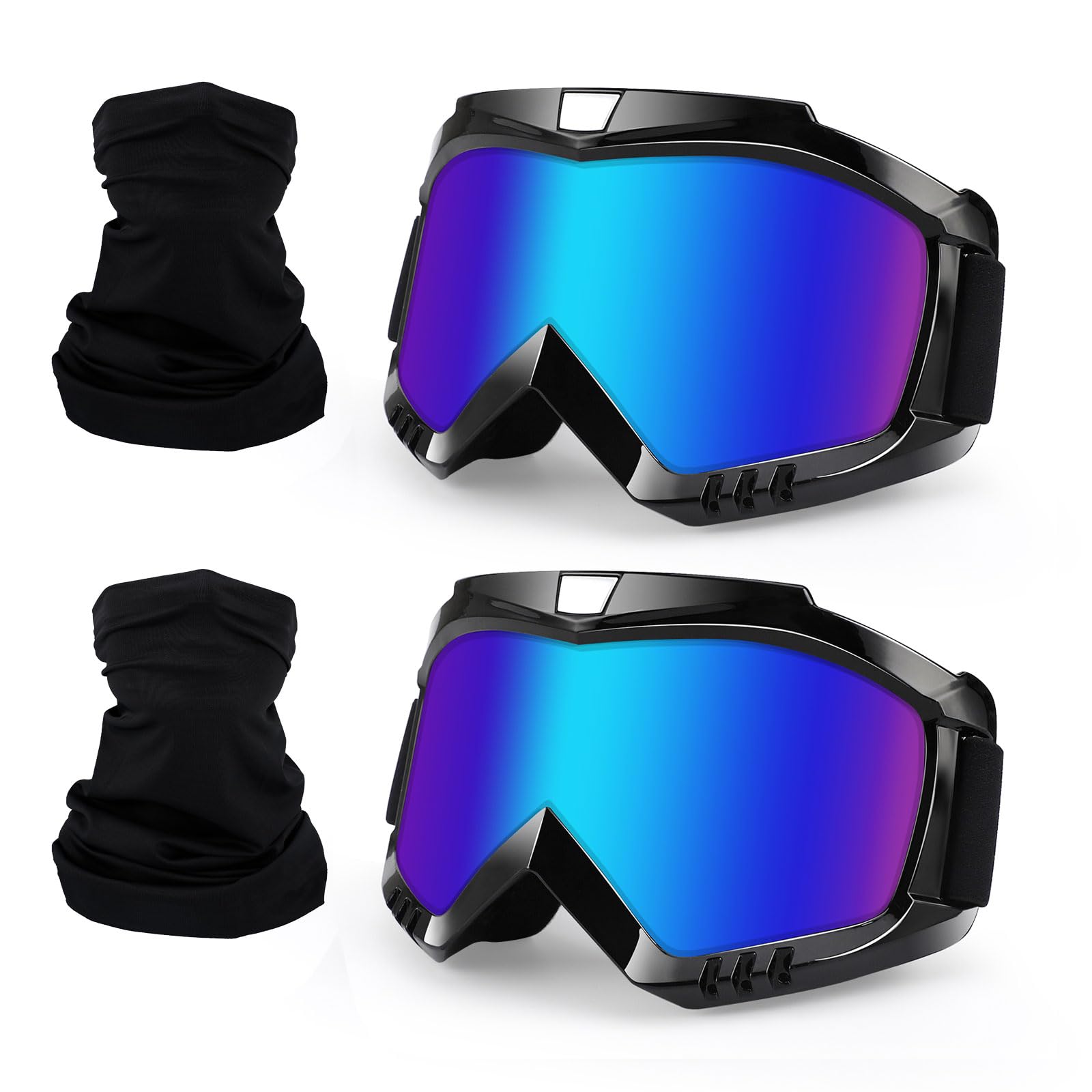 Lievermo Dirt Bike Goggles, Motorcycle Goggles, 2 Pack ATV Goggles Riding Goggles Ski Goggles Windproof Glasses Racing Helmet Goggles For Adults Men Women Youth Kids Colorful Clear