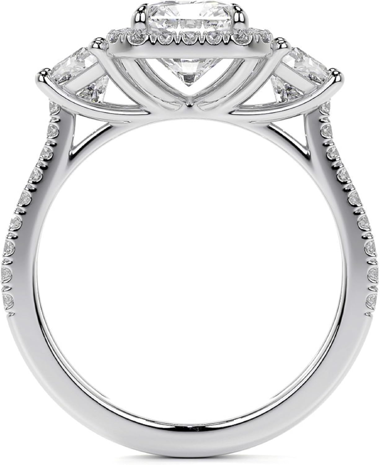 1.00 CT - 5.00 CT Radiant Cut Moissanite Engagement Trellis Ring Halo Style Three Stone Wedding Ring For Women Unique Four Prong Setting 925 Sterling Silver,Solid 10K/14K/18K Gold Ring