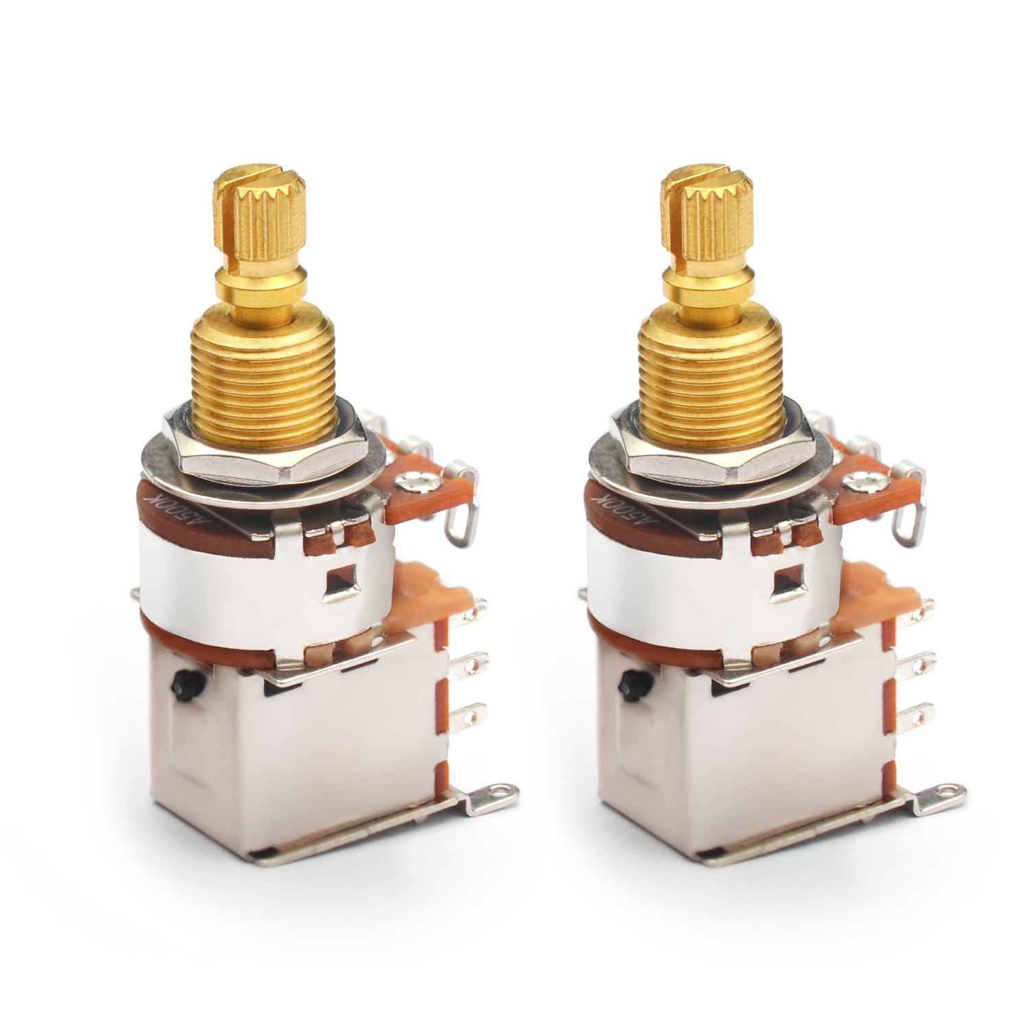 SAPHUE Pro Brass Full Metric Size Push Pull Potentiometer Guitar Pots Audio Taper A500K Potentiometers for Electric Guitar (A500K)