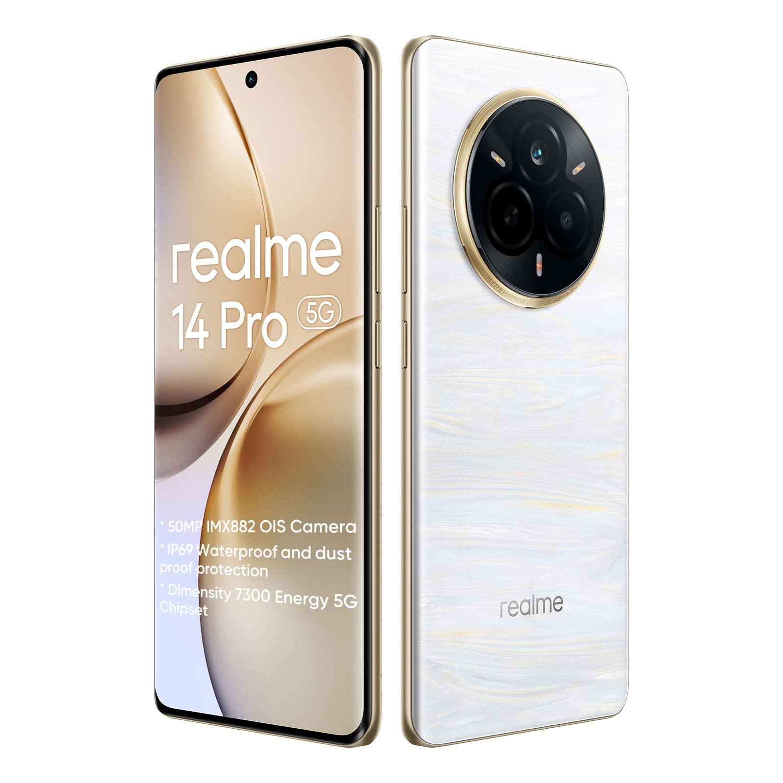 realme 14 Pro 5G Smartphone 8+256GB,Fotocamera 50MP IMX882 OIS,processore Dimensity 7300,Display Curvo Vision 120Hz 6,77'',Batteria Titan 5260mAh,Bianco