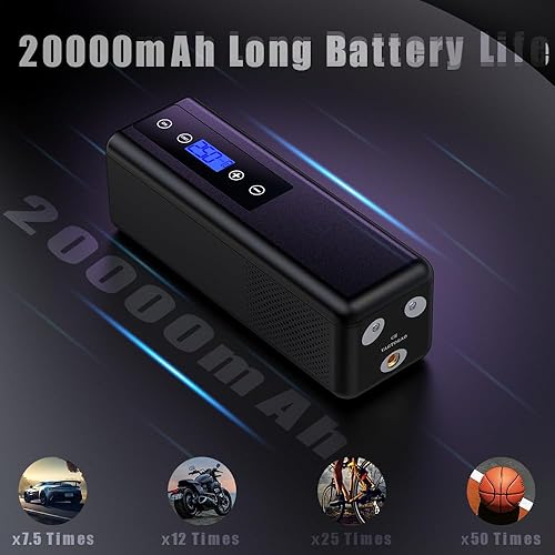 Miniatura 6 de Inflador de neumáticos portátil - Compresor de aire inalámbrico de 150 PSI con manómetro digital y luz LED, compresor de aire portátil para