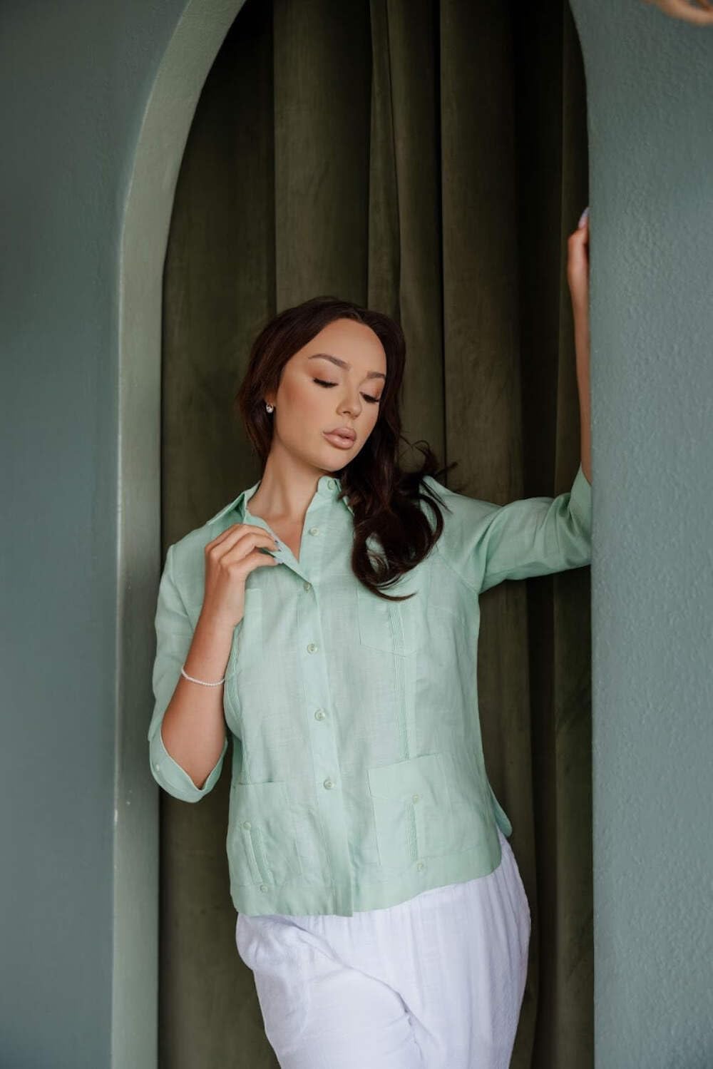 Mojito Women's Premium Linen Guayabera Shirt – 3/4 Sleeve Traditional 4-Pocket Style - Image 4