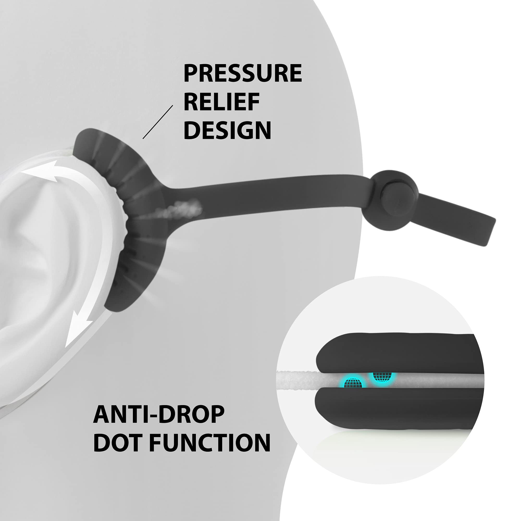 BONE 3er Pack Maskenhalter Ohrhaken, Anti-Rutsch Maskenhalterung Hinterkopf, Verstellbares Silikon Maskenband, Entlastung Ohrenschoner Maskenverlängerung für Kinder Erwachsene - Kurze Schwarze Set