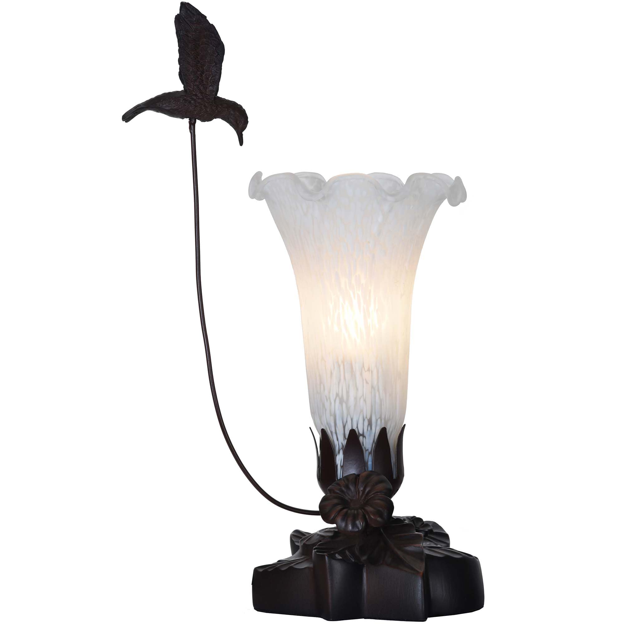 Bieye LL10 Hummingbird Flying Over Lily Flower Blown Glass Table Lamp for Home Decor (White, 4.25Wx12H)