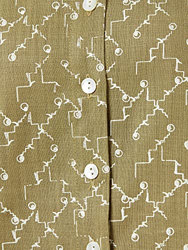 Image of Miss Chase Women's Multicolored-Base Olive Green Collared 3 /4 Sleeves Printed Basic Regular Length Shirt