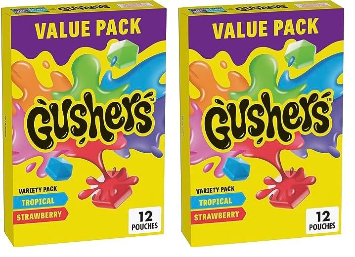 GushersFruit Flavored Snacks, Strawberry Splash and Tropical, 12 ct (Pack of 2)