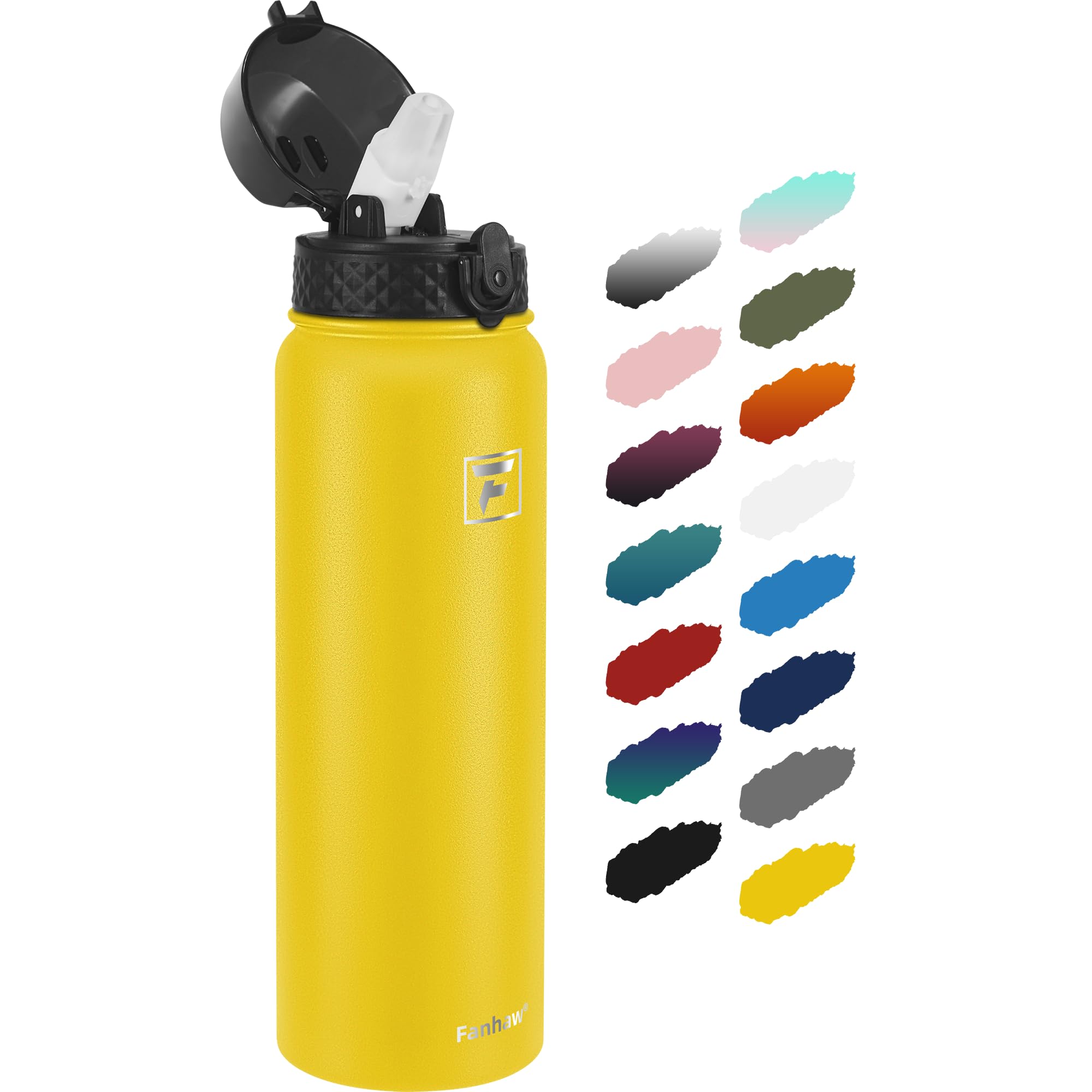 Fanhaw 1L Stainless Steel Insulated Sports Water Bottles with Straw for Kids Men and Women(Yellow), 946 ml