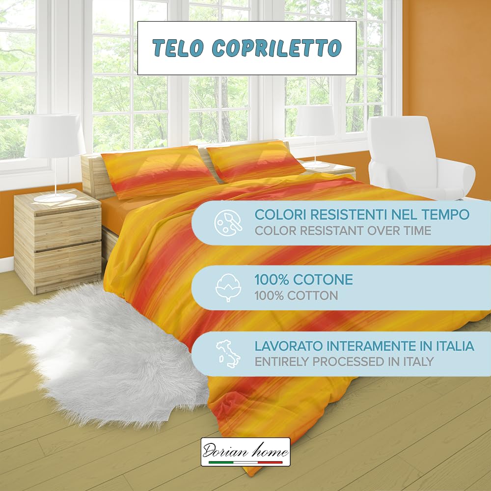 Copriletto In Cotone 100% Made In Italy | Misura Matrimoniale 270x270 Cm | Fantasia Garda Beige | Per Letti Moderni