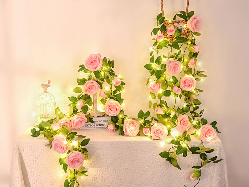 Guirnalda De Luces De Rosa: Guirnalda De Rosas Artificiales De