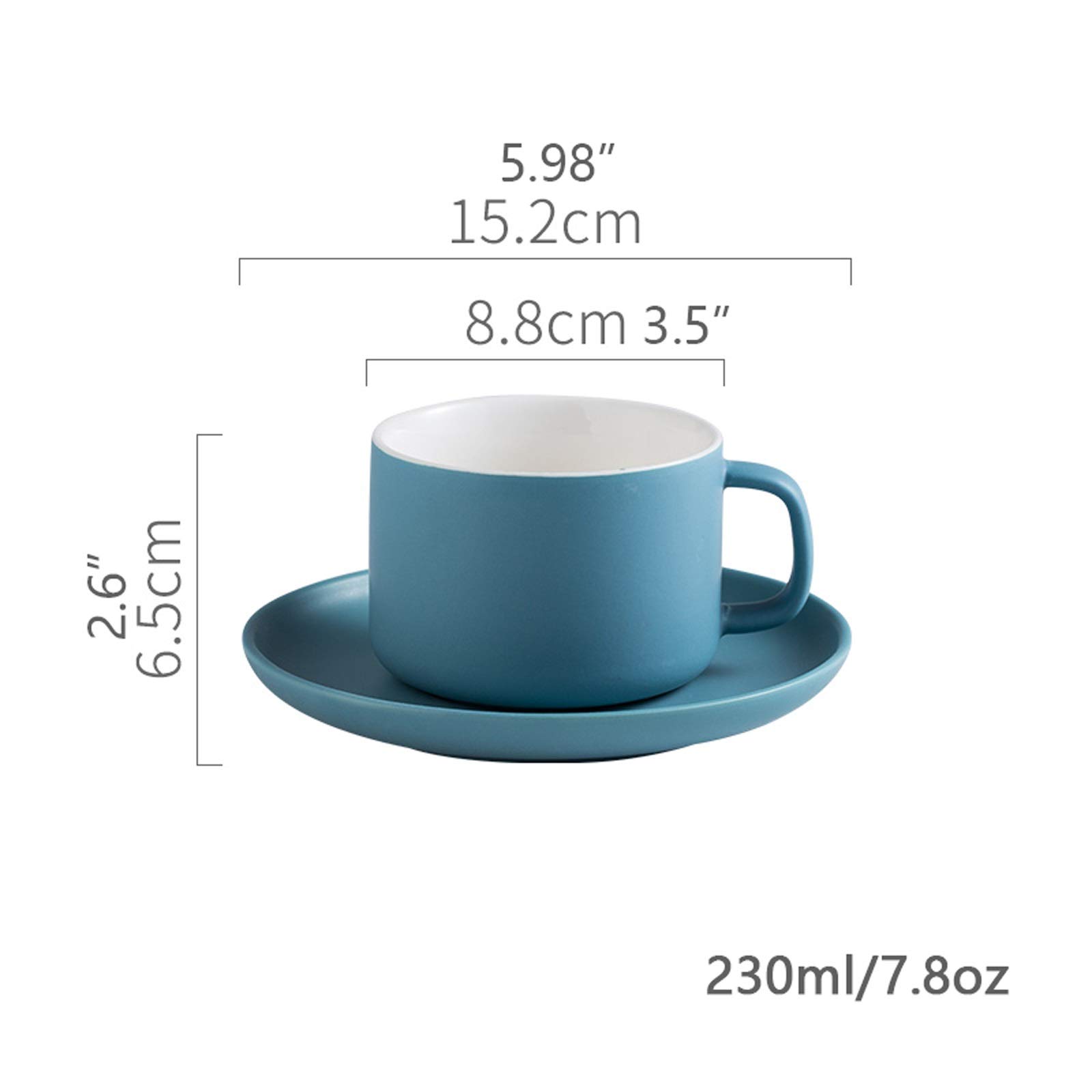 Tasse à Expresso en Porcelaine Mate avec Tasse à Cappuccino et Soucoupe 7,8 onces Parfaite pour Les Boissons au café de spécialité, Latte (Gris)