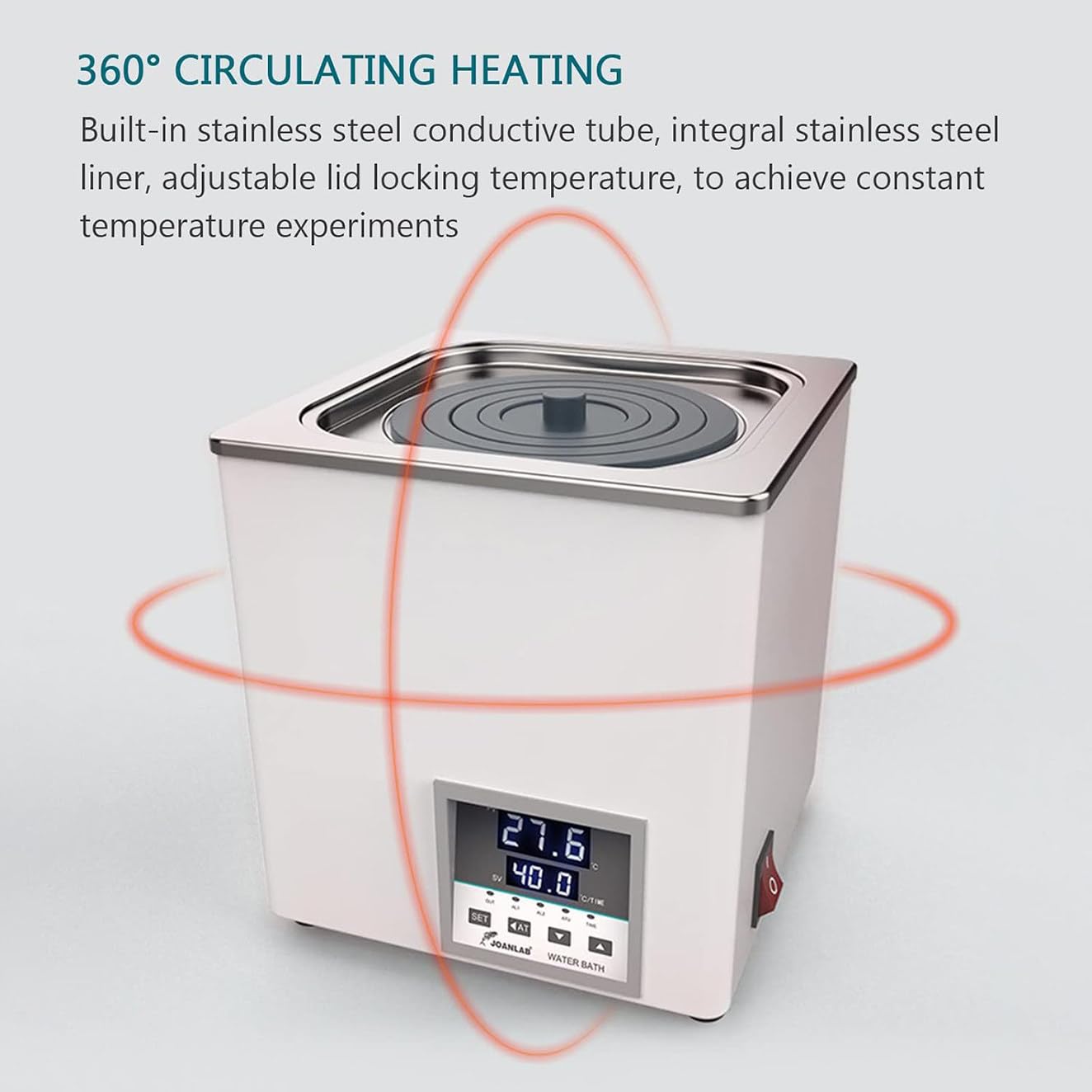 Baño de agua digital de laboratorio con anillo de cubierta de polipropileno, equipo de calefacción de temperatura constante para uso científico, disponible en configuraciones de 1 a 8 agujeros