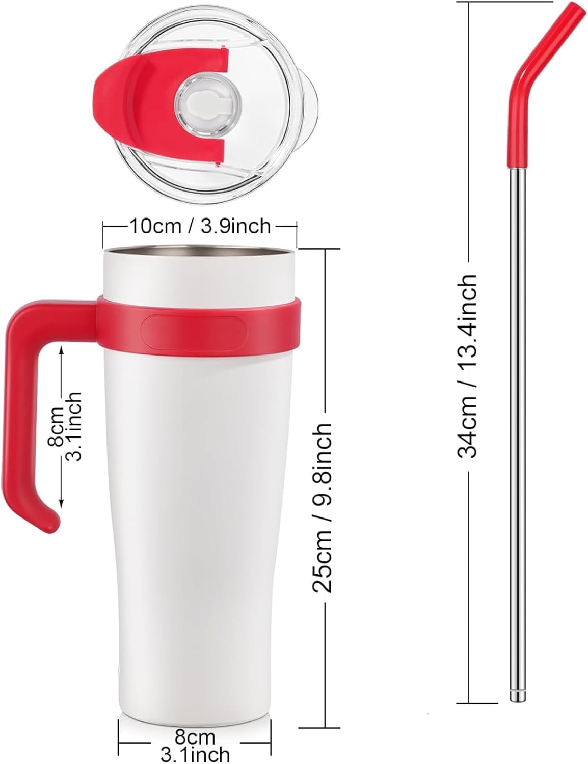 40 oz Insulated Tumbler with Handle, Stainless Steel Travel Mug with Lid & Straw, Leak-Resistant Large Capacity Cup, Fits Car Cup Holder, Reusable Thermal Drink Bottle | Pure Crisp White