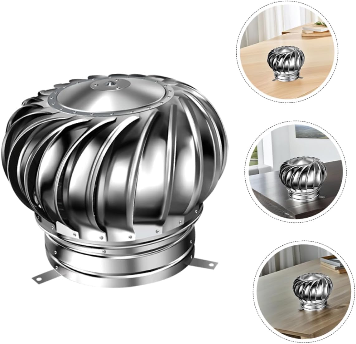 VILLCASE Non-Powered Hood Stainless Steel Roof Ventilation Chimney Flue Air Vent Rain Cap Rainproof Wind Cap Top