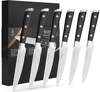 Steak Knives, Steak Knife Set Dishwasher Safe, German Stainless Steel Serrated Steak Knife Set Service for 6, 6 Pieces Steak Knife with Gift Box
