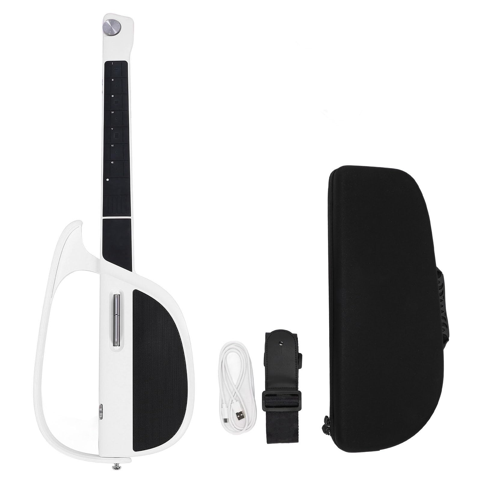Guitarra Inteligente sin Cuerdas, Guitarra de Acompañamiento de Viaje Plegable, con Bolsa de Almacenamiento, Múltiples Estilos de Ritmo, Guitarra sin Cuerdas para Adultos y (WHITE)