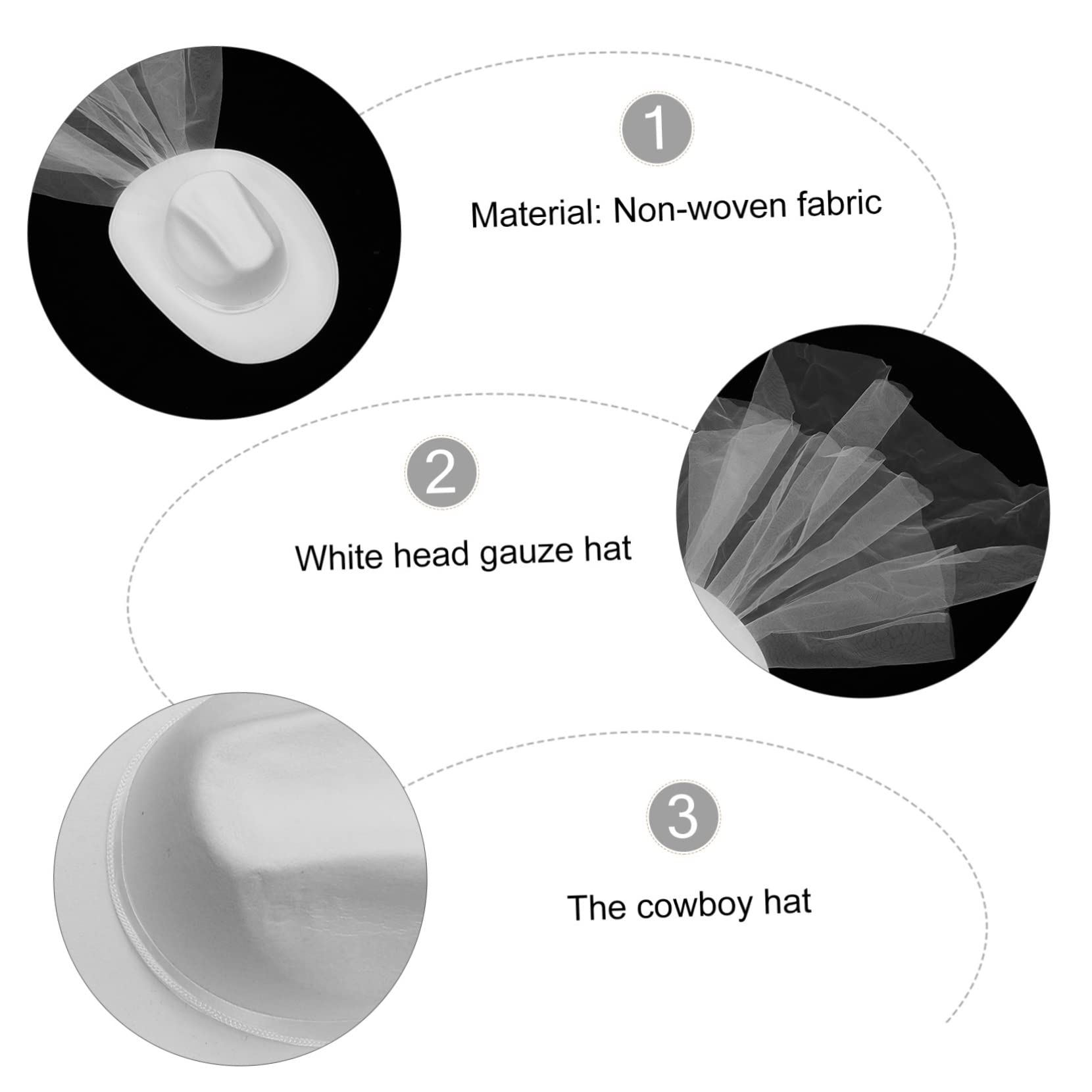 GALPADA Cowboy Hat and Veil Set Fashionable Western Hat for Dress-up Masquerade Events White