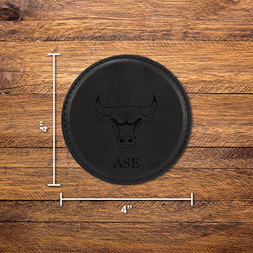 Rico Industries Nba Basketball Chicago Bulls Black Personalized Faux Leather Laser Engraved 4-Pack Coaster Set With Pouch - Great Beverage Accessory For Game Day #TOP3